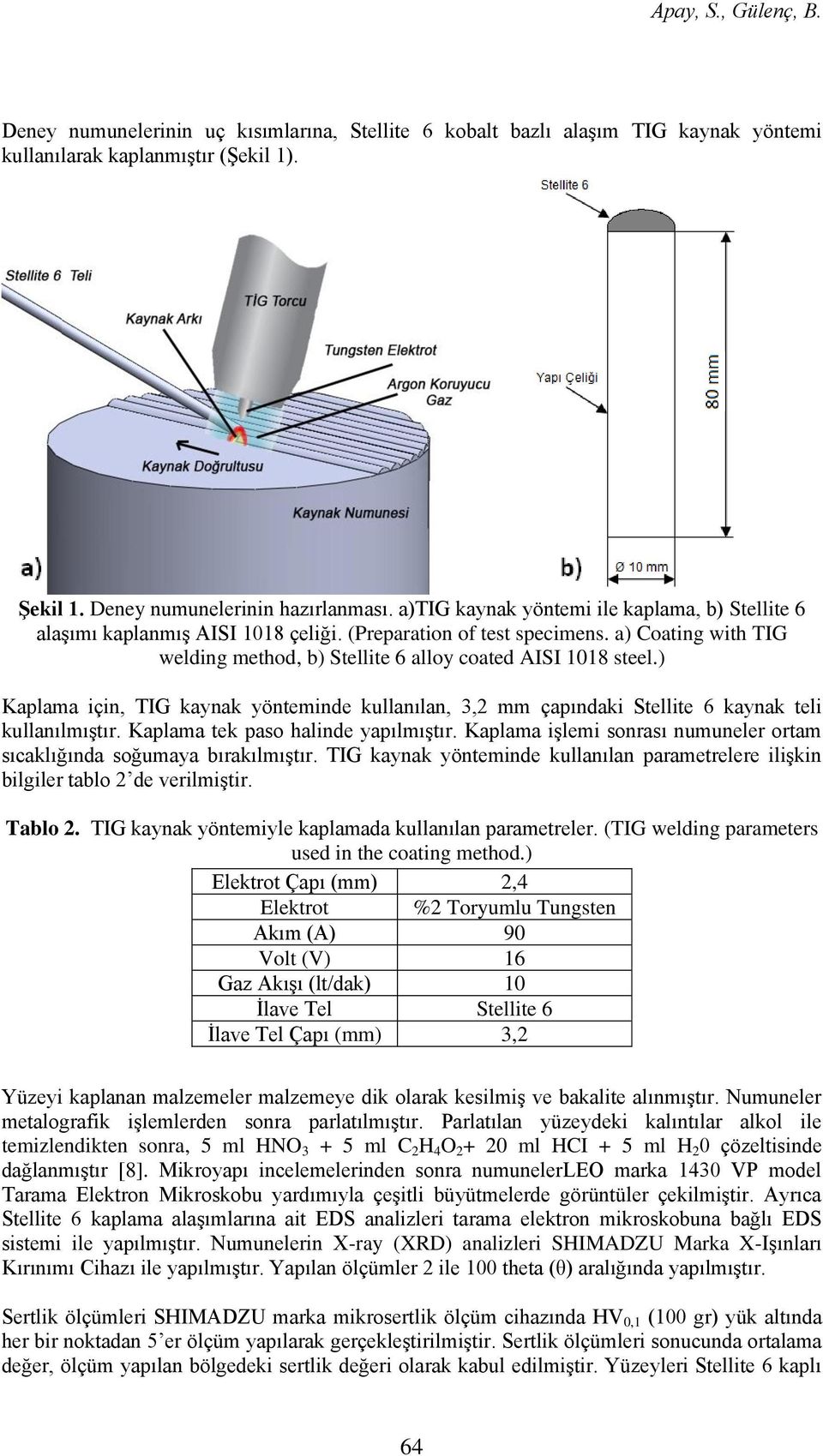 ) Kaplama için, TIG kaynak yönteminde kullanılan, 3,2 mm çapındaki kaynak teli kullanılmıştır. Kaplama tek paso halinde yapılmıştır.