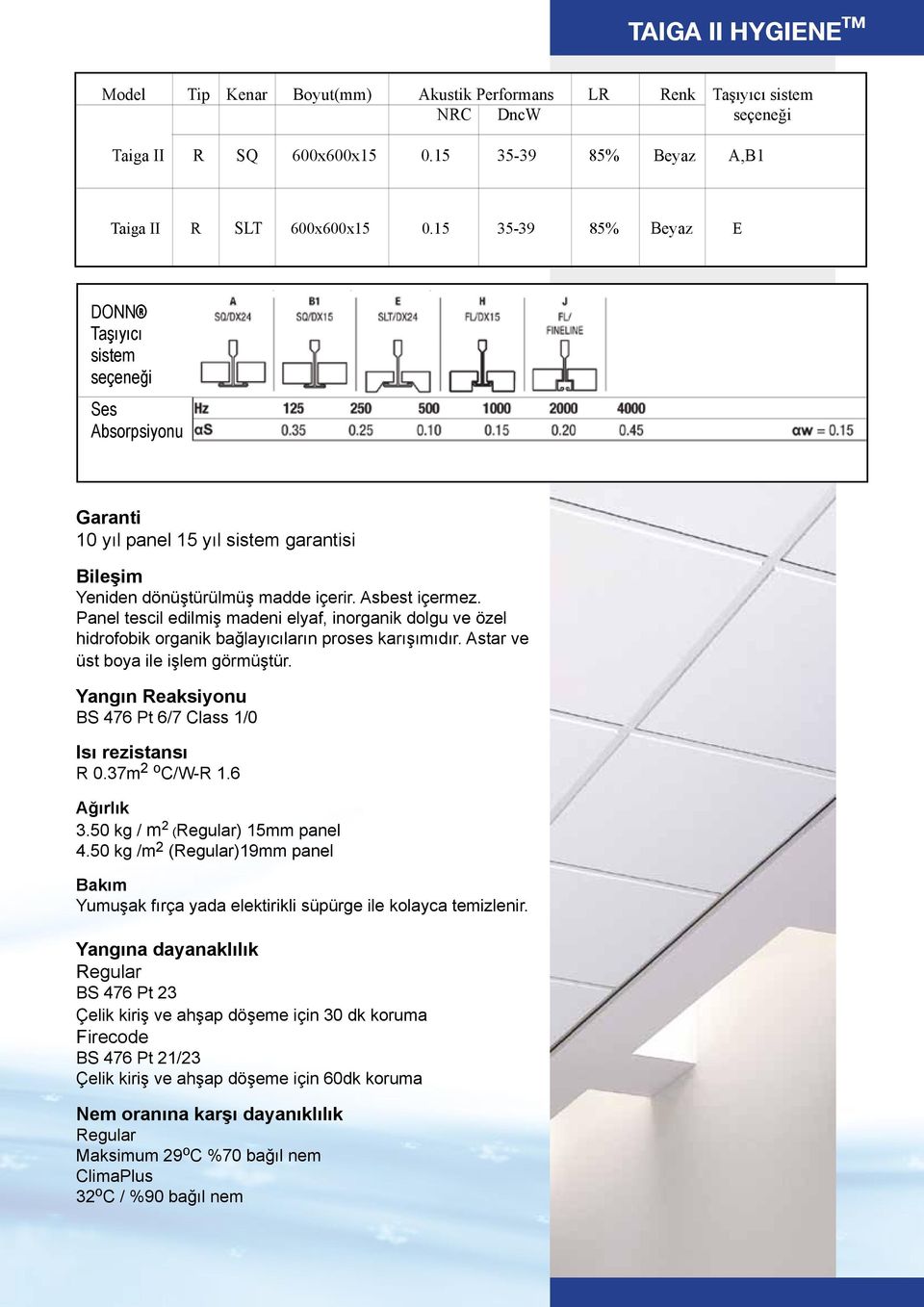 Panel tescil edilmiş madeni elyaf, inorganik dolgu ve özel hidrofobik organik bağlayıcıların proses karışımıdır. Astar ve üst boya ile işlem görmüştür.