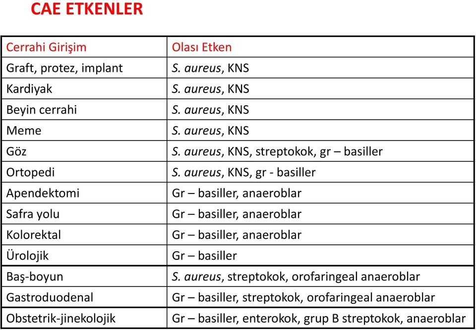 aureus, KNS, gr - basiller Gr basiller, anaeroblar Gr basiller, anaeroblar Gr basiller, anaeroblar Gr basiller S.