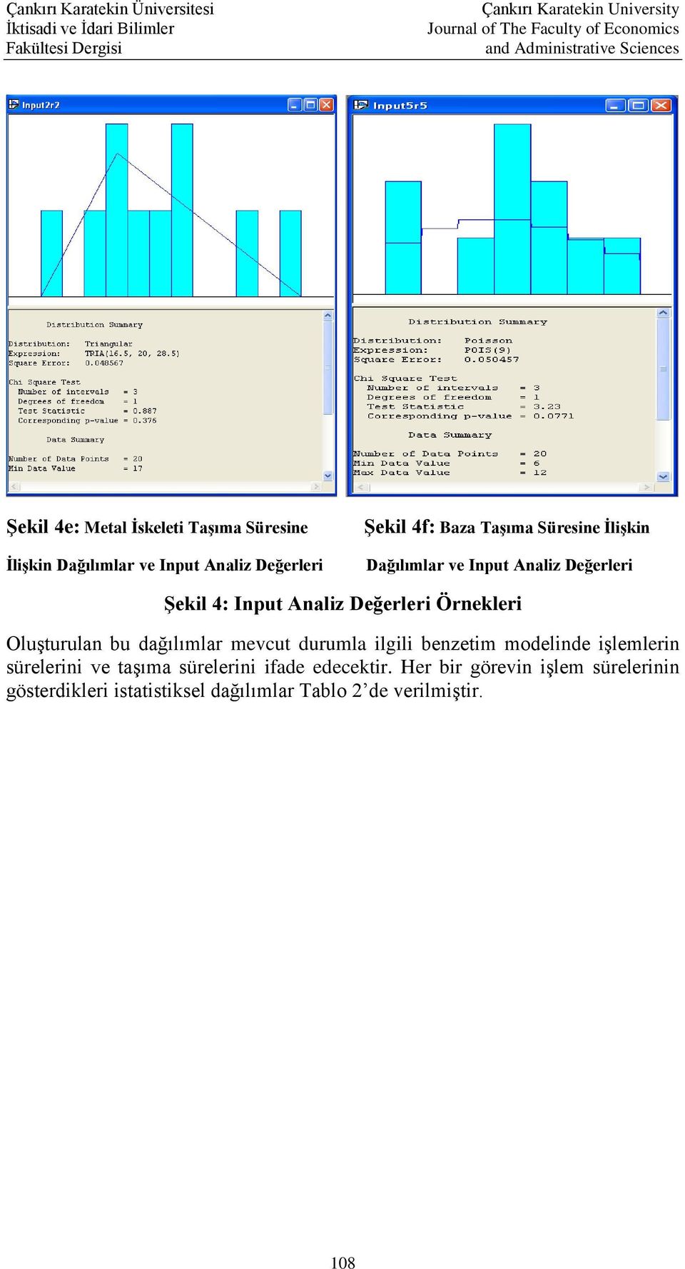 bu dağılımlar mevcut durumla ilgili benzetim modelinde işlemlerin sürelerini ve taşıma sürelerini ifade