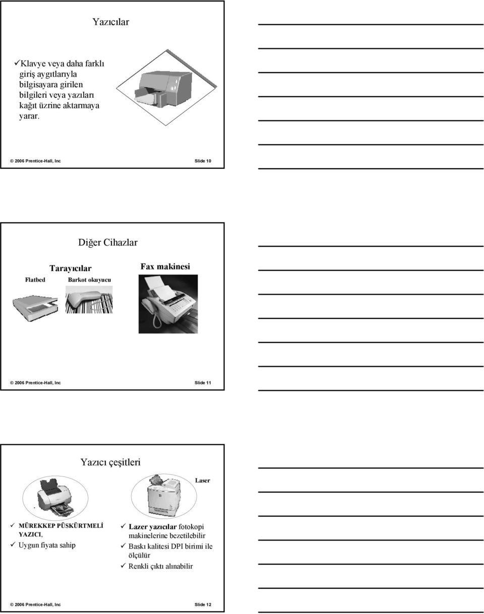 2006 Prentice-Hall, Inc Slide 10 Diğer Cihazlar Flatbed Tarayıcılar Barkot okuyucu Fax makinesi 2006 Prentice-Hall,