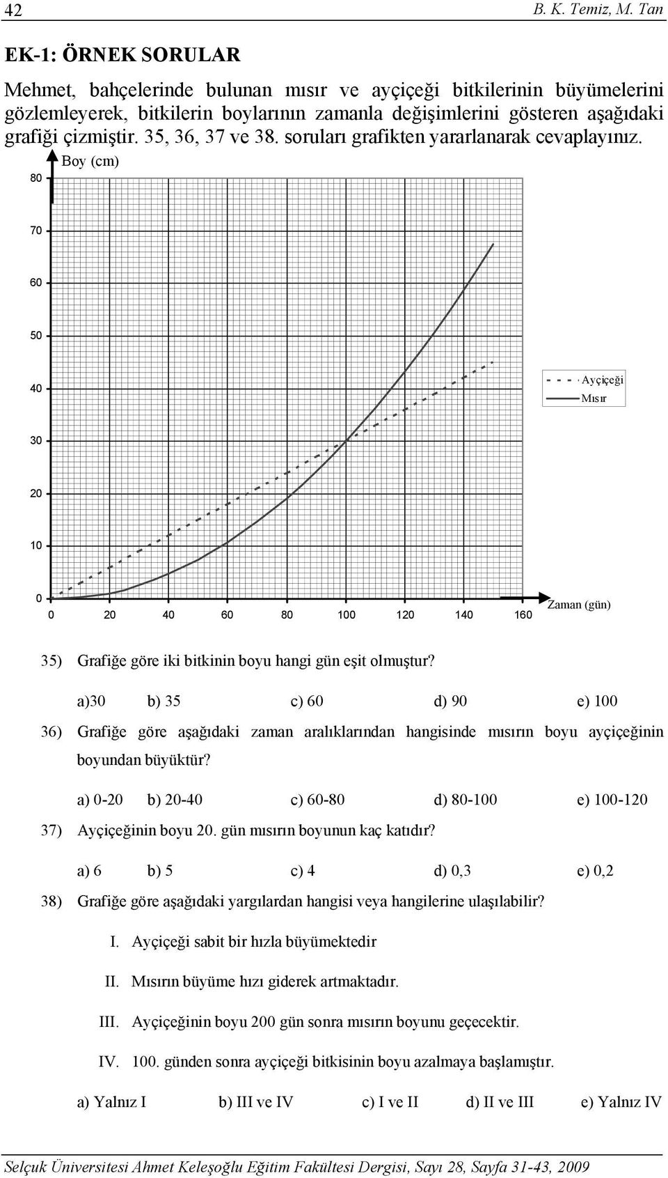 35, 36, 37 ve 38. soruları grafikten yararlanarak cevaplayınız.