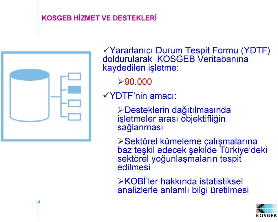 000 YDTF nin amacı: Desteklerin dağıtılmasında işletmeler arası objektifliğin sağlanması Sektörel