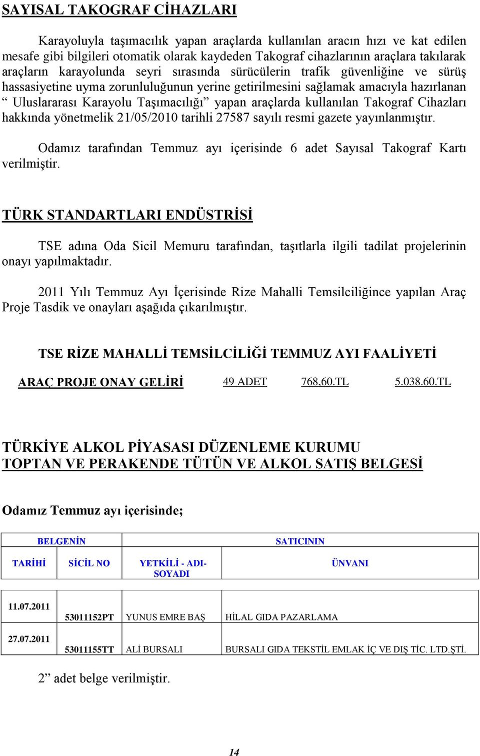 yapan araçlarda kullanılan Takograf Cihazları hakkında yönetmelik 21/05/2010 tarihli 27587 sayılı resmi gazete yayınlanmıştır.