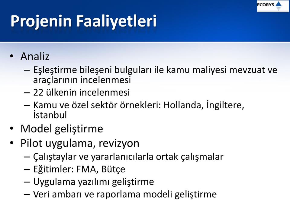 İngiltere, İstanbul Model geliştirme Pilot uygulama, revizyon Çalıştaylar ve yararlanıcılarla