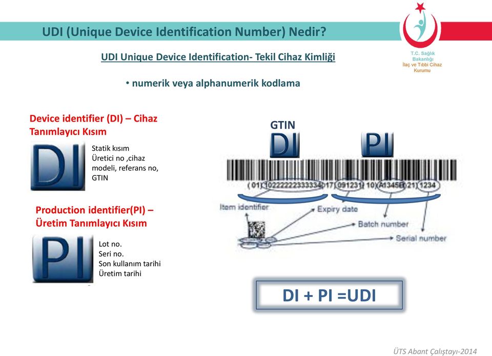 Device identifier (DI) Cihaz Tanımlayıcı Kısım Statik kısım Üretici no,cihaz modeli,