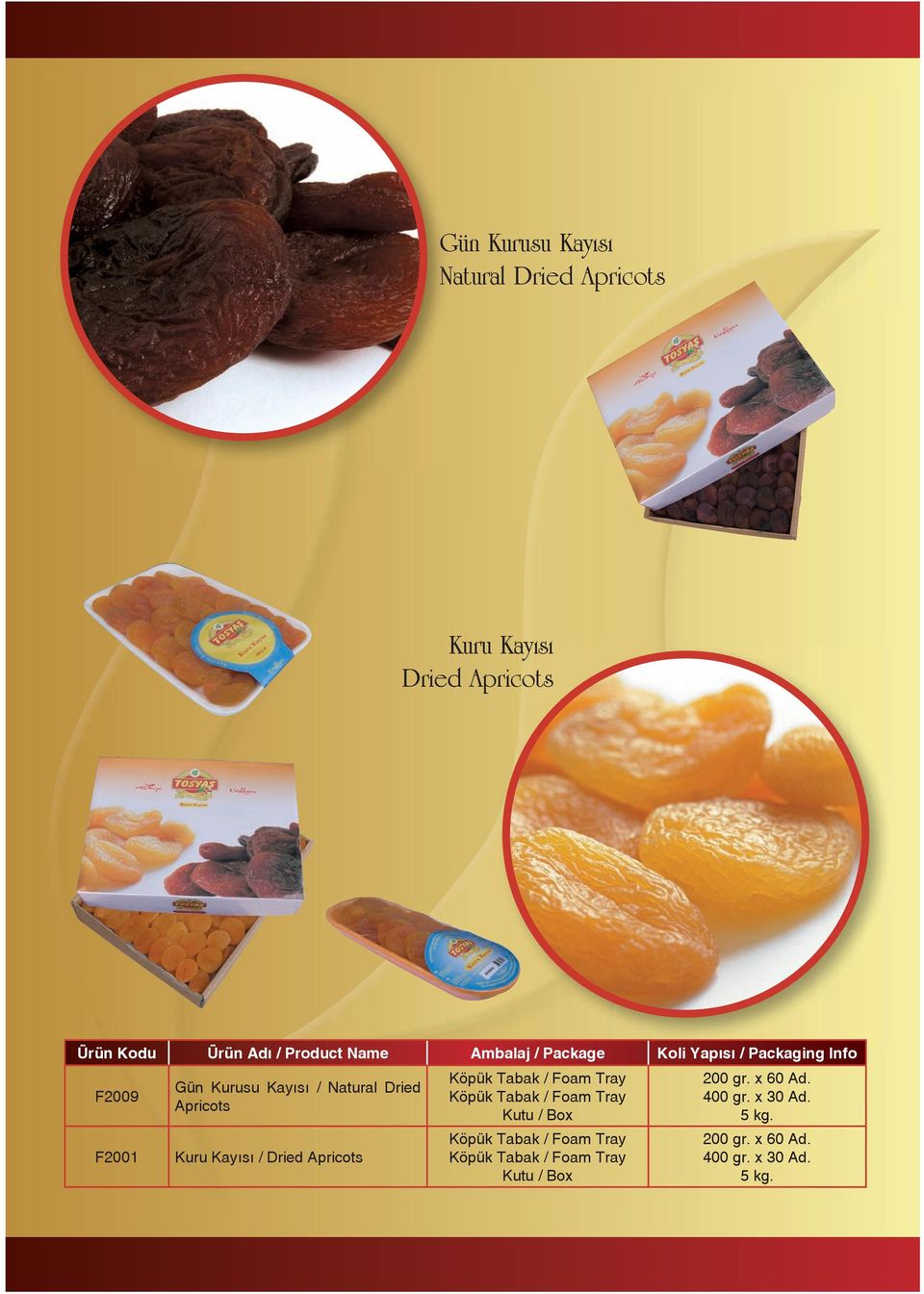 Kuru Kayısı / Dried Apricots Kutu / Box Kutu / Box 200 gr.