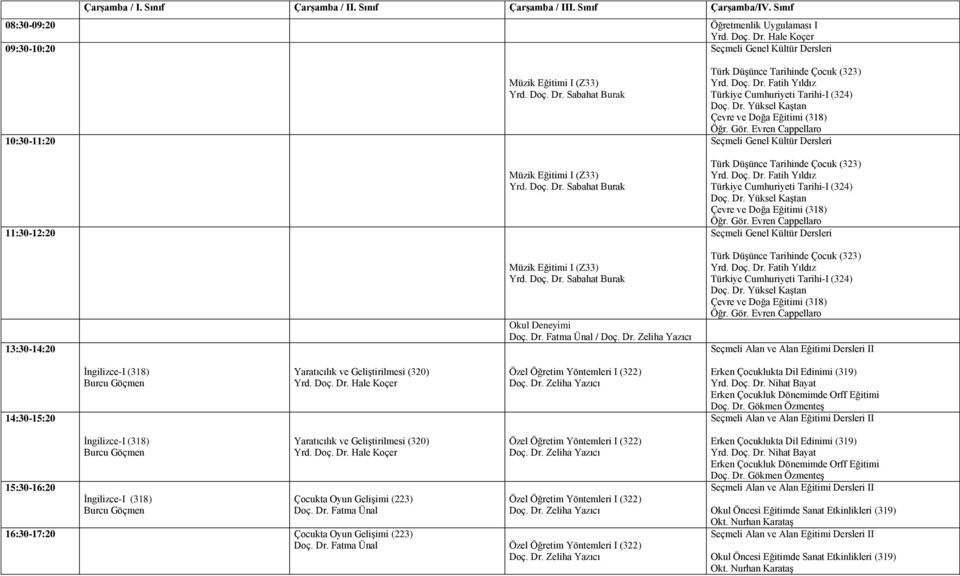 Sabahat Burak 11:30-12:20 Yrd.  Sabahat Burak Yrd.