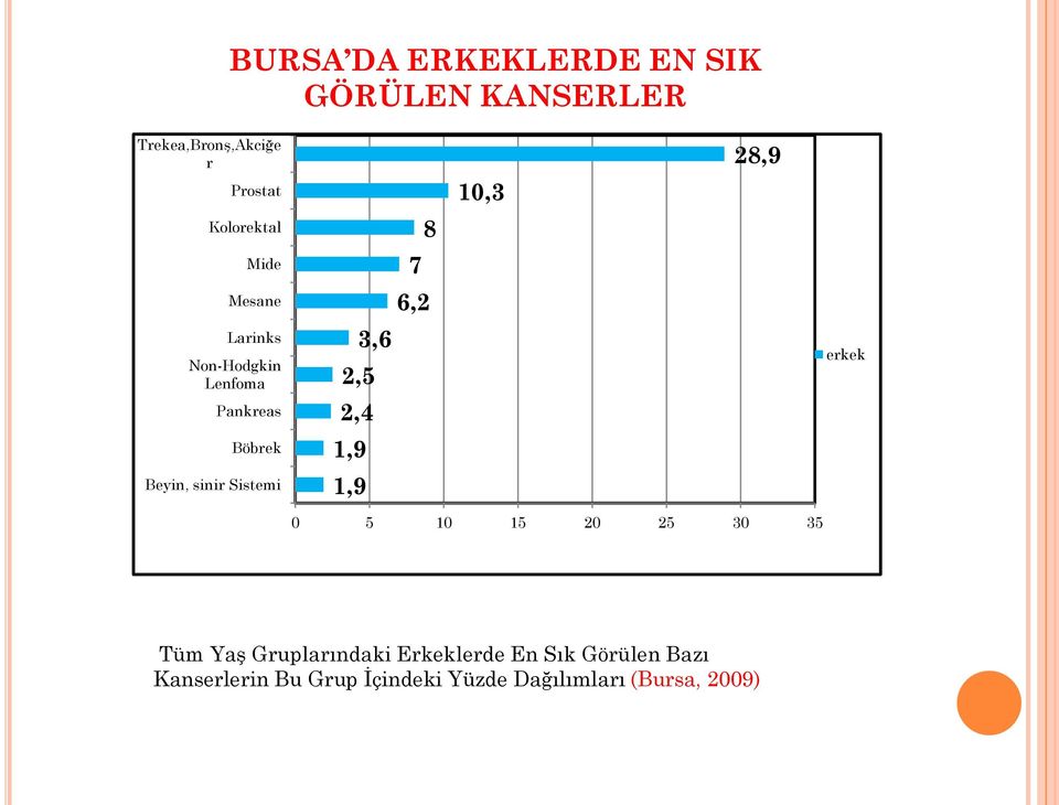 3,6 2,5 2,4 1,9 1,9 10,3 28,9 erkek 0 5 10 15 20 25 30 35 Tüm Yaş Gruplarındaki