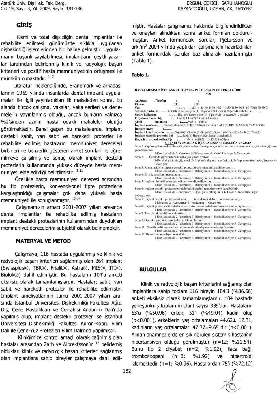 1, 2 Litaratür incelendiğinde, Bränemark ve arkadaşlarının 1969 yılında insanlarda dental implant uygulamaları ile ilgili yayınladıkları ilk makaleden sonra, bu alanda birçok çalışma, vakalar, vaka