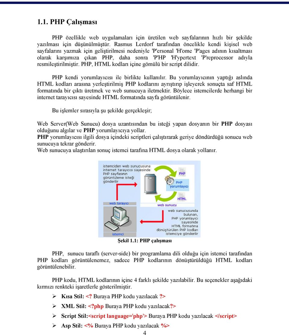 'H'ypertext 'P'reprocessor adıyla resmileştirilmiştir. PHP, HTML kodları içine gömülü bir script dilidir. PHP kendi yorumlayıcısı ile birlikte kullanılır.