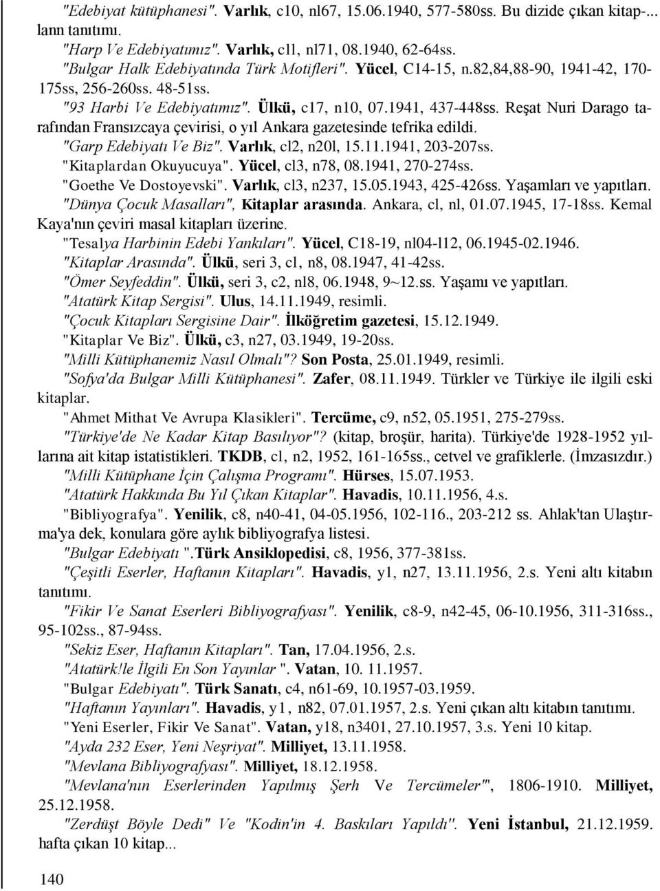 Reşat Nuri Darago tarafından Fransızcaya çevirisi, o yıl Ankara gazetesinde tefrika edildi. "Garp Edebiyatı Ve Biz". Varlık, cl2, n20l, 15.11.1941, 203-207ss. "Kitaplardan Okuyucuya".