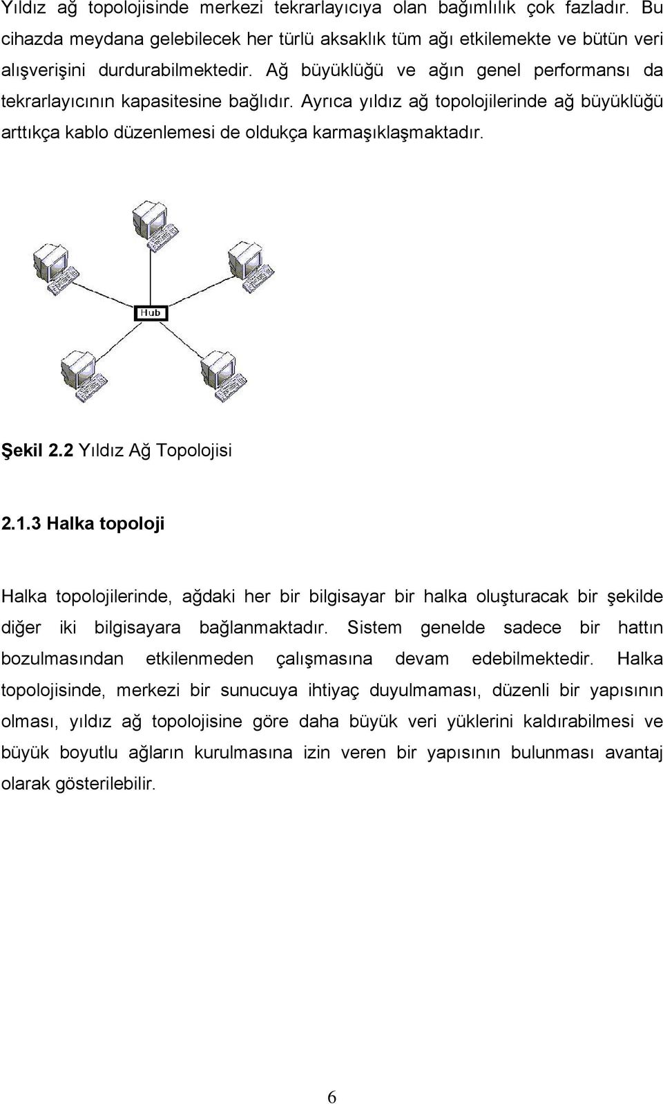 2 Yıldız Ağ Topolojisi 2.1.3 Halka topoloji Halka topolojilerinde, ağdaki her bir bilgisayar bir halka oluşturacak bir şekilde diğer iki bilgisayara bağlanmaktadır.