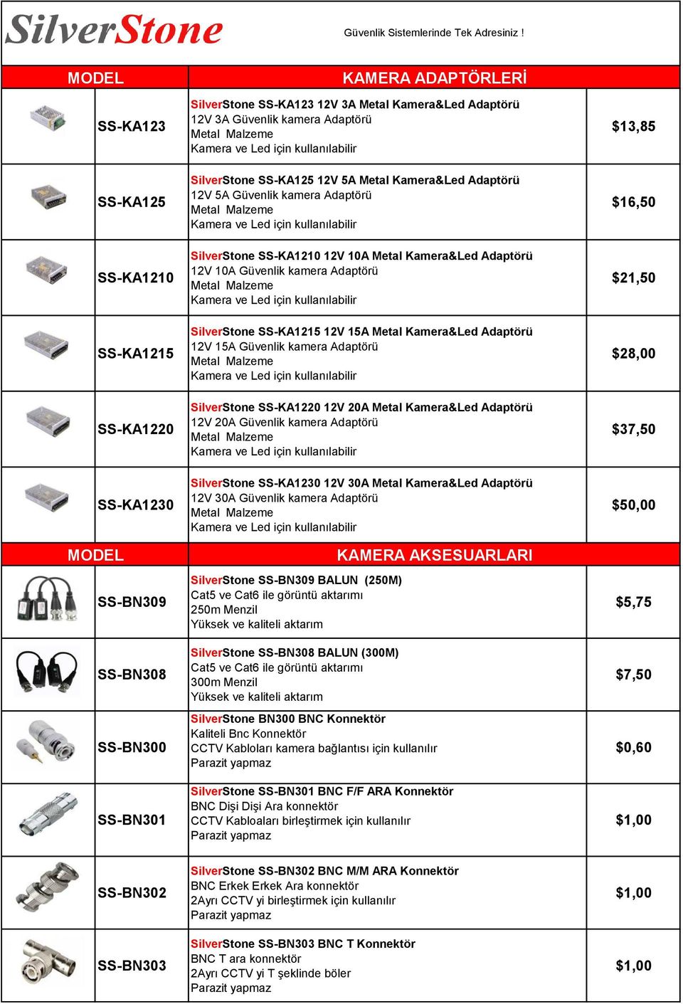 Metal Kamera&Led Adaptörü 12V 10A Güvenlik kamera Adaptörü Metal Malzeme Kamera ve Led için kullanılabilir SilverStone SS-KA1215 12V 15A Metal Kamera&Led Adaptörü 12V 15A Güvenlik kamera Adaptörü