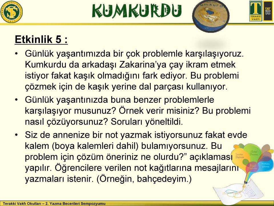 Bu problemi nasıl çözüyorsunuz? Soruları yöneltildi. Siz de annenize bir not yazmak istiyorsunuz fakat evde kalem (boya kalemleri dahil) bulamıyorsunuz.