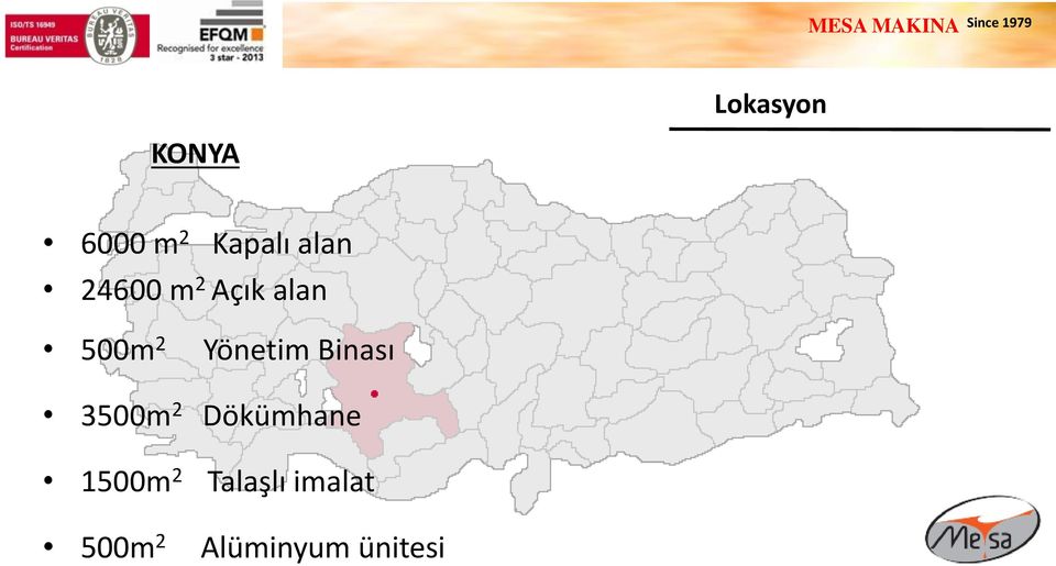 Binası 3500m 2 Dökümhane 1500m 2