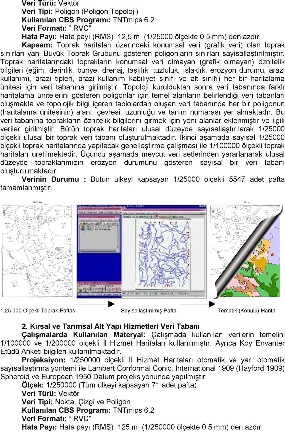 Toprak haritalarındaki toprakların konumsal veri olmayan (grafik olmayan) öznitelik bilgileri (eğim, derinlik, bünye, drenaj, taşlılık, tuzluluk, ıslaklık, erozyon durumu, arazi kullanımı, arazi