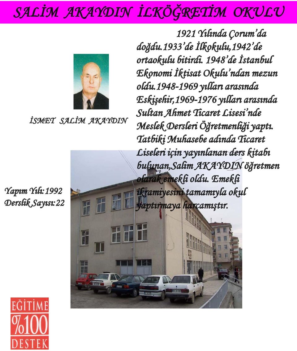 1948-1969 - yılları arasında Eskişehir,1969-1976 yılları arasında Sultan Ahmet Ticaret Lisesi nde Meslek Dersleri Öğretmenliği