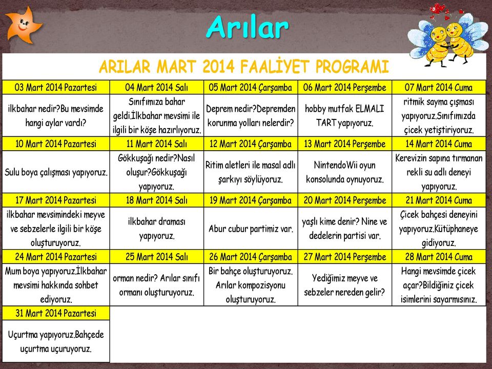 çicek yetiştiriyoruz. 10 Mart 2014 Pazartesi 11 Mart 2014 Salı 12 Mart 2014 Çarşamba 13 Mart 2014 Perşembe 14 Mart 2014 Cuma Gökkuşağı nedir?