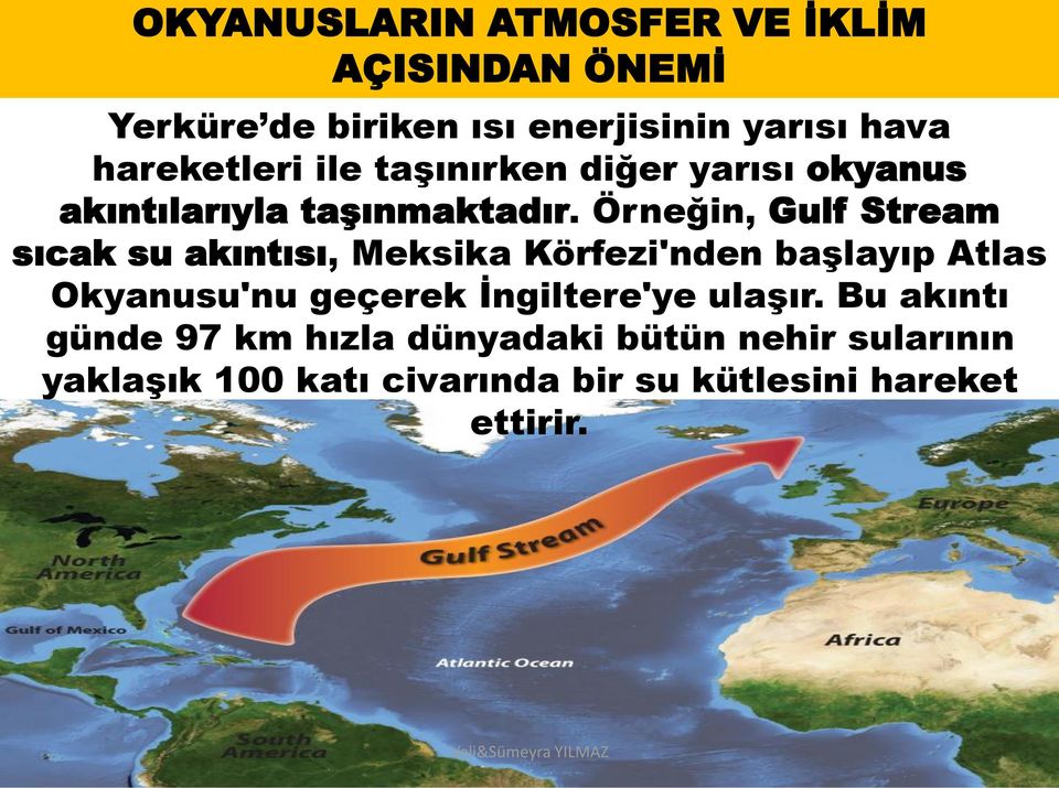 Örneğin, Gulf Stream sıcak su akıntısı, Meksika Körfezi'nden başlayıp Atlas Okyanusu'nu geçerek