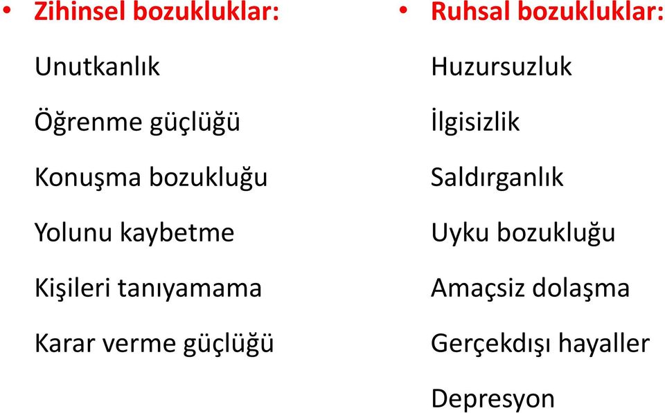 güçlüğü Ruhsal bozukluklar: Huzursuzluk İlgisizlik