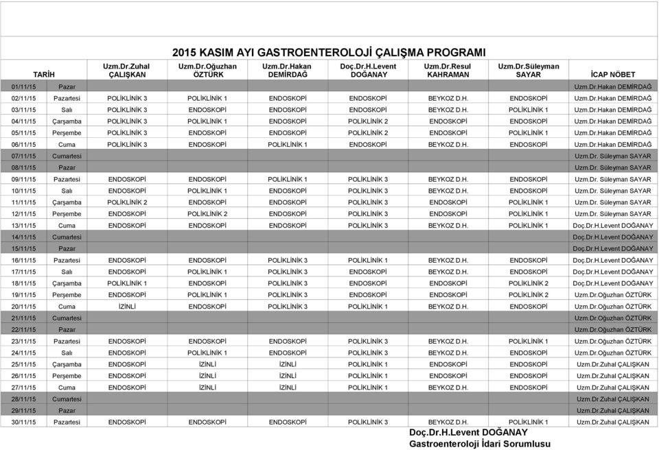 Dr.Hakan DEMİRDAĞ 05/11/15 Perşembe 3 ENDOSKOPİ ENDOSKOPİ 2 ENDOSKOPİ 1 Uzm.Dr.Hakan DEMİRDAĞ 06/11/15 Cuma 3 ENDOSKOPİ 1 ENDOSKOPİ BEYKOZ D.H. ENDOSKOPİ Uzm.Dr.Hakan DEMİRDAĞ 07/11/15 Cumartesi Uzm.
