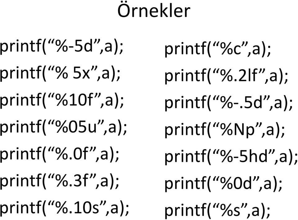 10s,a); printf( %c,a); printf( %.2lf,a); printf( %-.