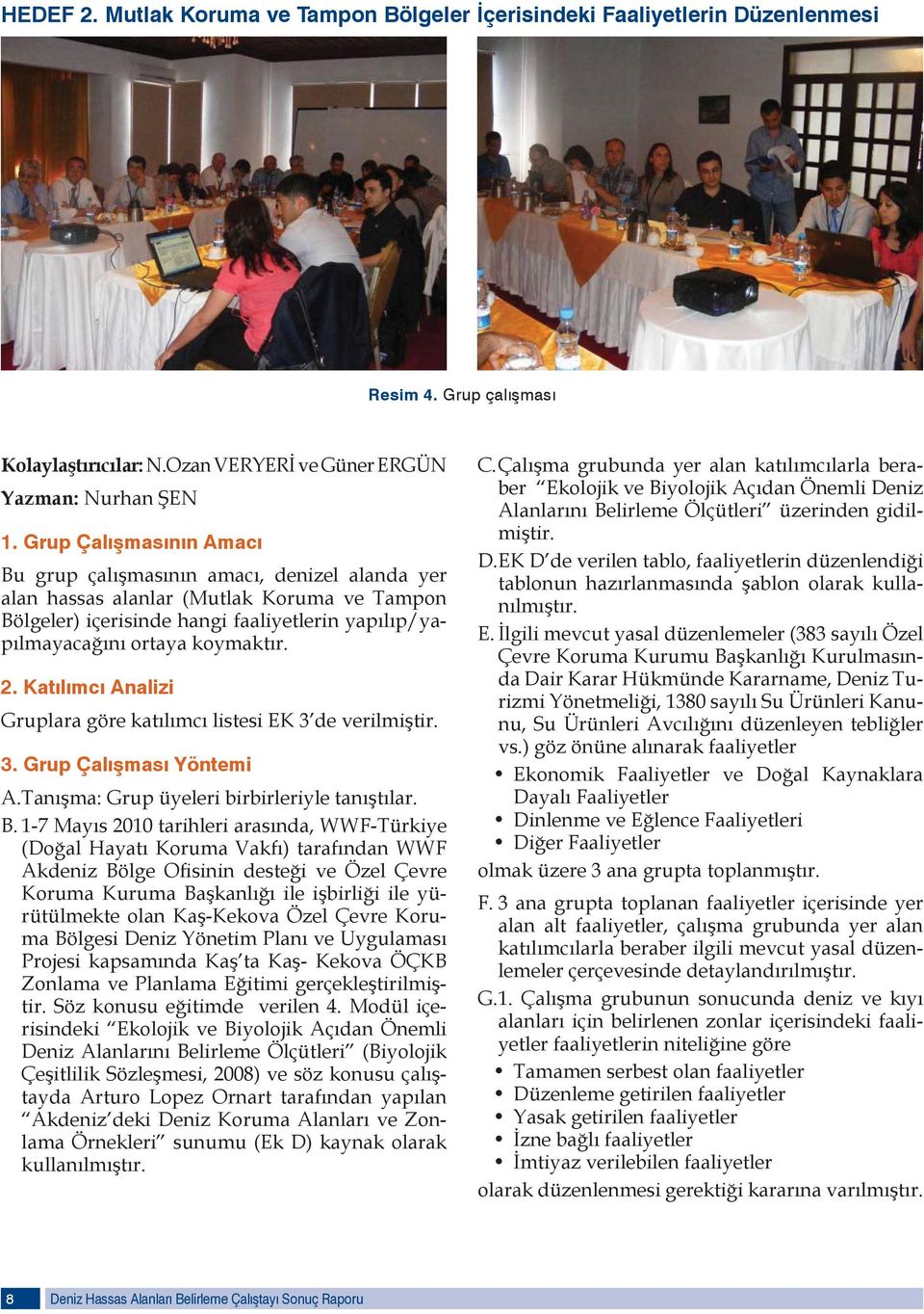 2. Katılımcı Analizi Gruplara göre katılımcı listesi EK 3 de verilmiştir. 3. Grup Çalışması Yöntemi A. Tanışma: Grup üyeleri birbirleriyle tanıştılar. B.