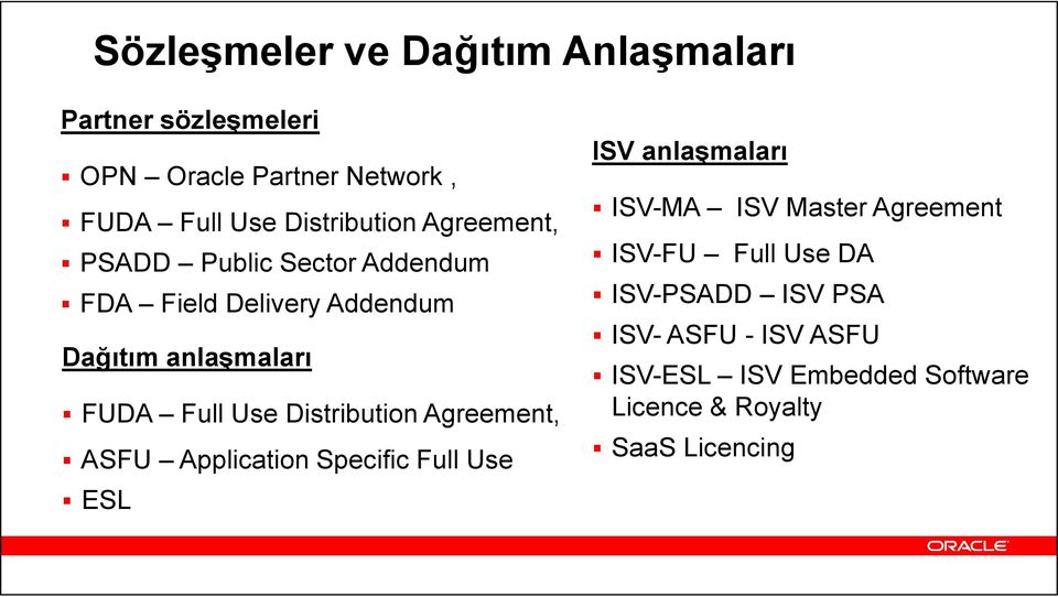 Full Use Distribution Agreement, ASFU Application Specific Full Use ESL ISV anlaşmaları ISV-MA ISV Master