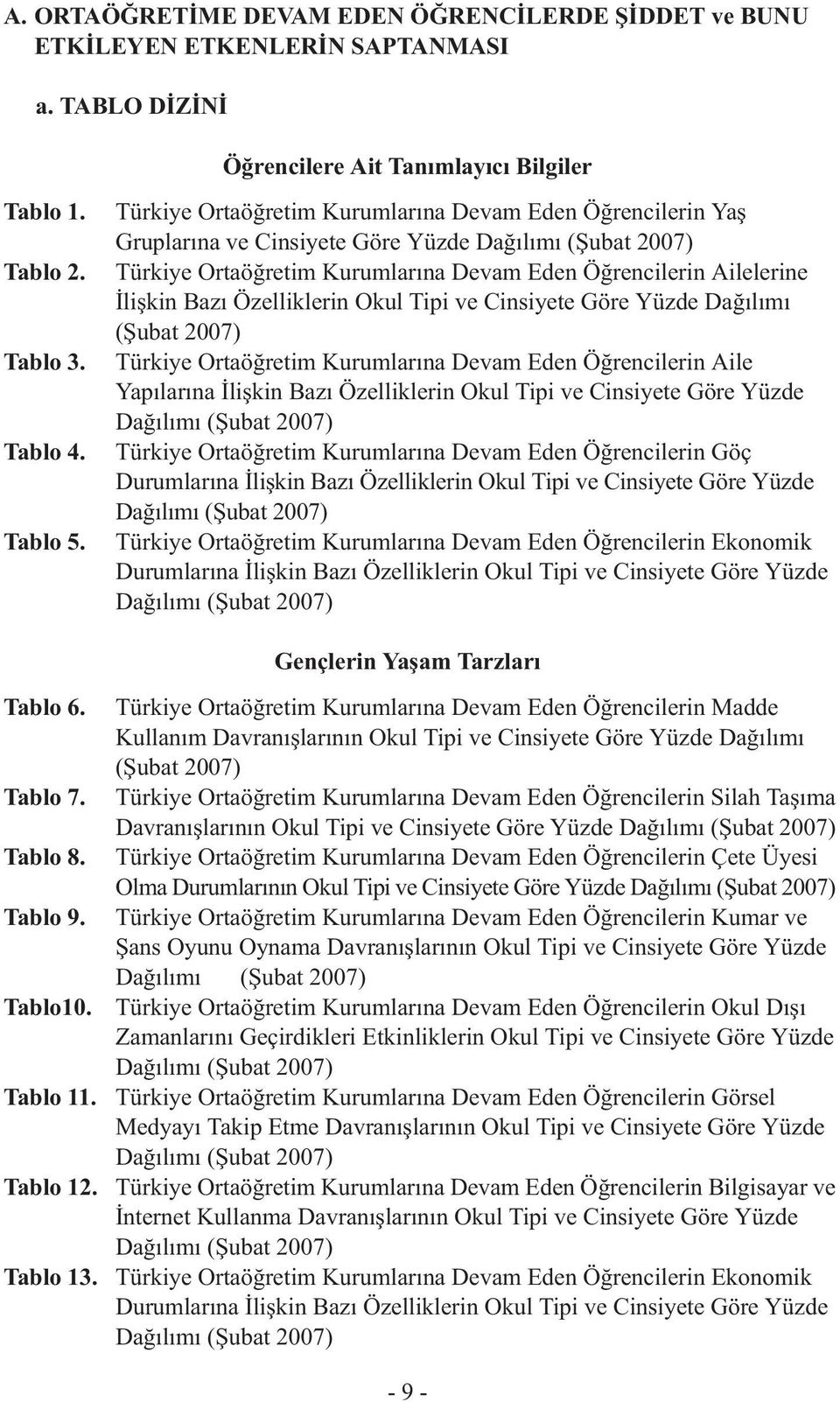 Özelliklerin Okul Tipi ve Cinsiyete Göre Yüzde Dağılımı (Şubat 2007) Türkiye Ortaöğretim Kurumlarına Devam Eden Öğrencilerin Aile Yapılarına İlişkin Bazı Özelliklerin Okul Tipi ve Cinsiyete Göre