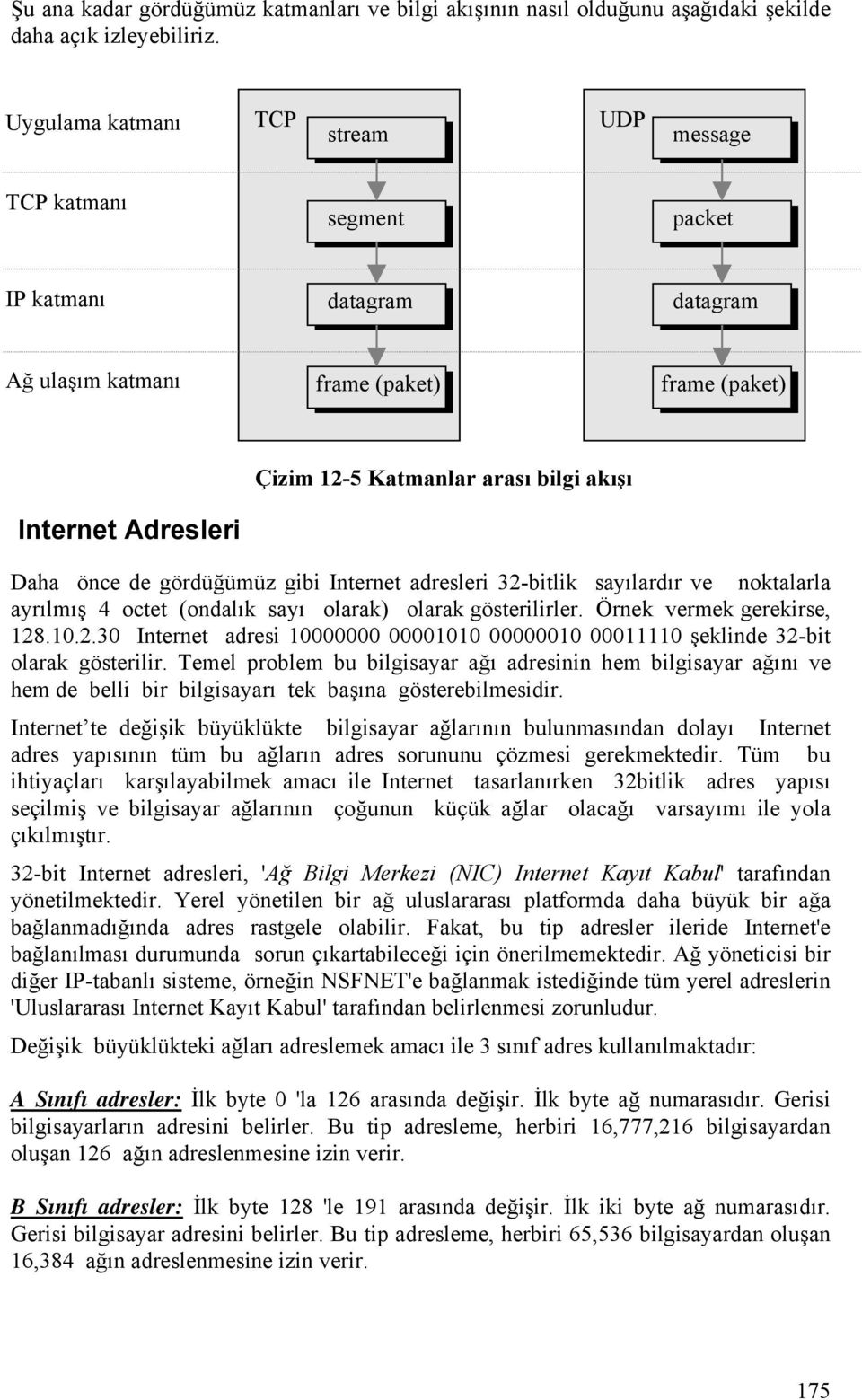 Daha önce de gördüğümüz gibi Internet adresleri 32-bitlik sayılardır ve noktalarla ayrılmış 4 octet (ondalık sayı olarak) olarak gösterilirler. Örnek vermek gerekirse, 128.10.2.30 Internet adresi 10000000 00001010 00000010 00011110 şeklinde 32-bit olarak gösterilir.