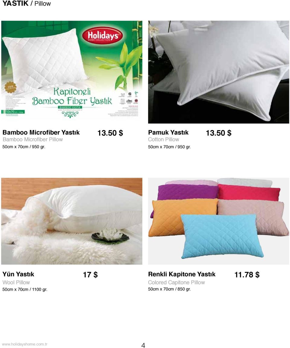 50 $ Pamuk Yastık Cotton Pillow 50cm 50 $ Yün Yastık Wool Pillow 50cm