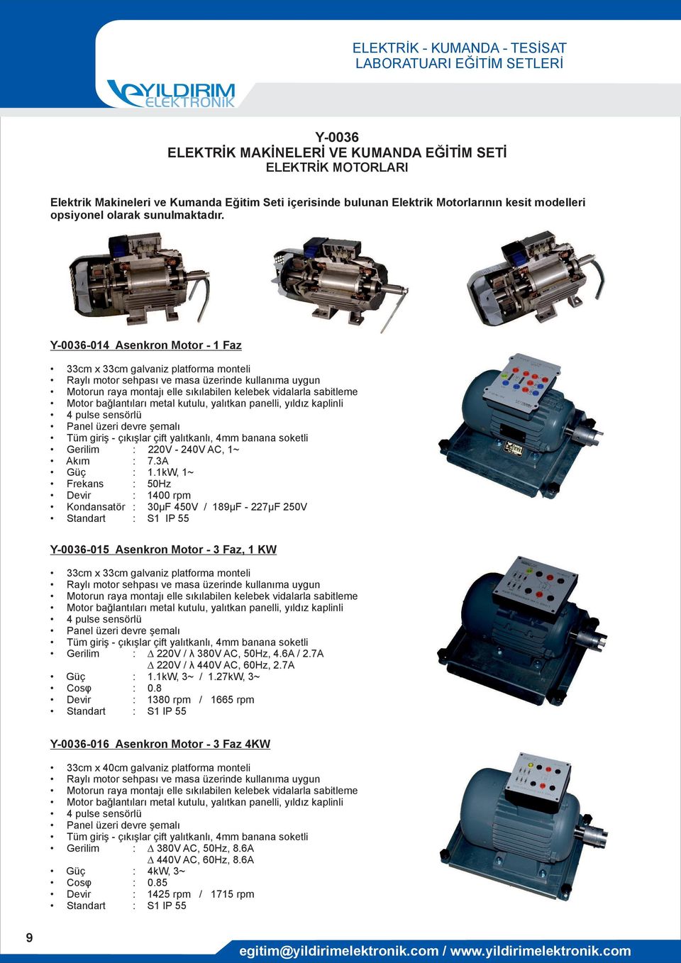 4 pulse sensörlü Gerilim : 220V - 240V AC, 1~ Akım : 7.3A Güç : 1.