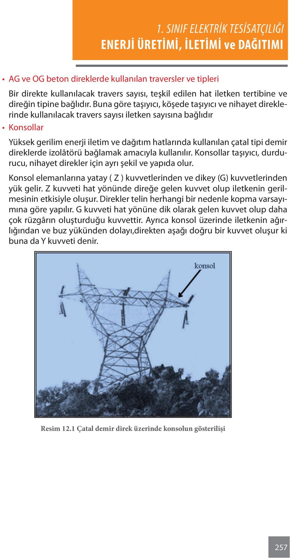 demir direklerde izolâtörü bağlamak amacıyla kullanılır. Konsollar taşıyıcı, durdurucu, nihayet direkler için ayrı şekil ve yapıda olur.