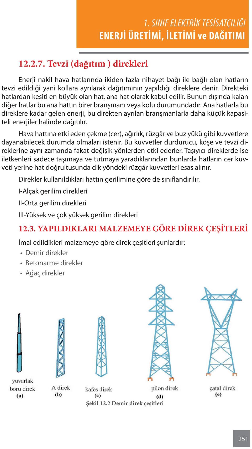 Ana hatlarla bu direklere kadar gelen enerji, bu direkten ayrılan branşmanlarla daha küçük kapasiteli enerjiler halinde dağıtılır.