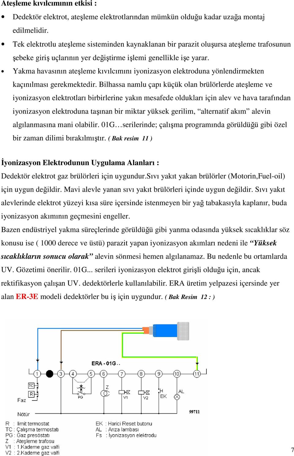 Yakma havasının ateşleme kıvılcımını iyonizasyon elektroduna yönlendirmekten kaçınılması gerekmektedir.