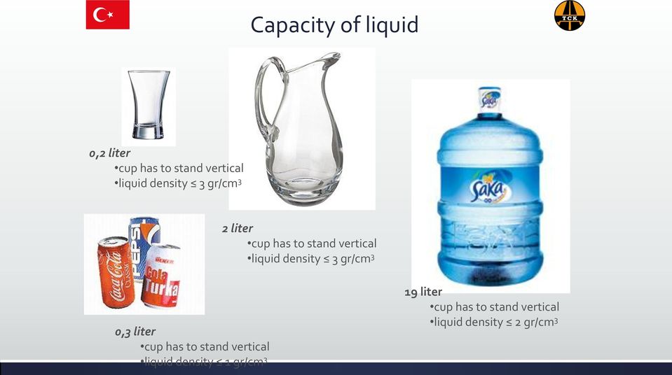 density 3 gr/cm 3 0,3 liter cup has to stand vertical liquid