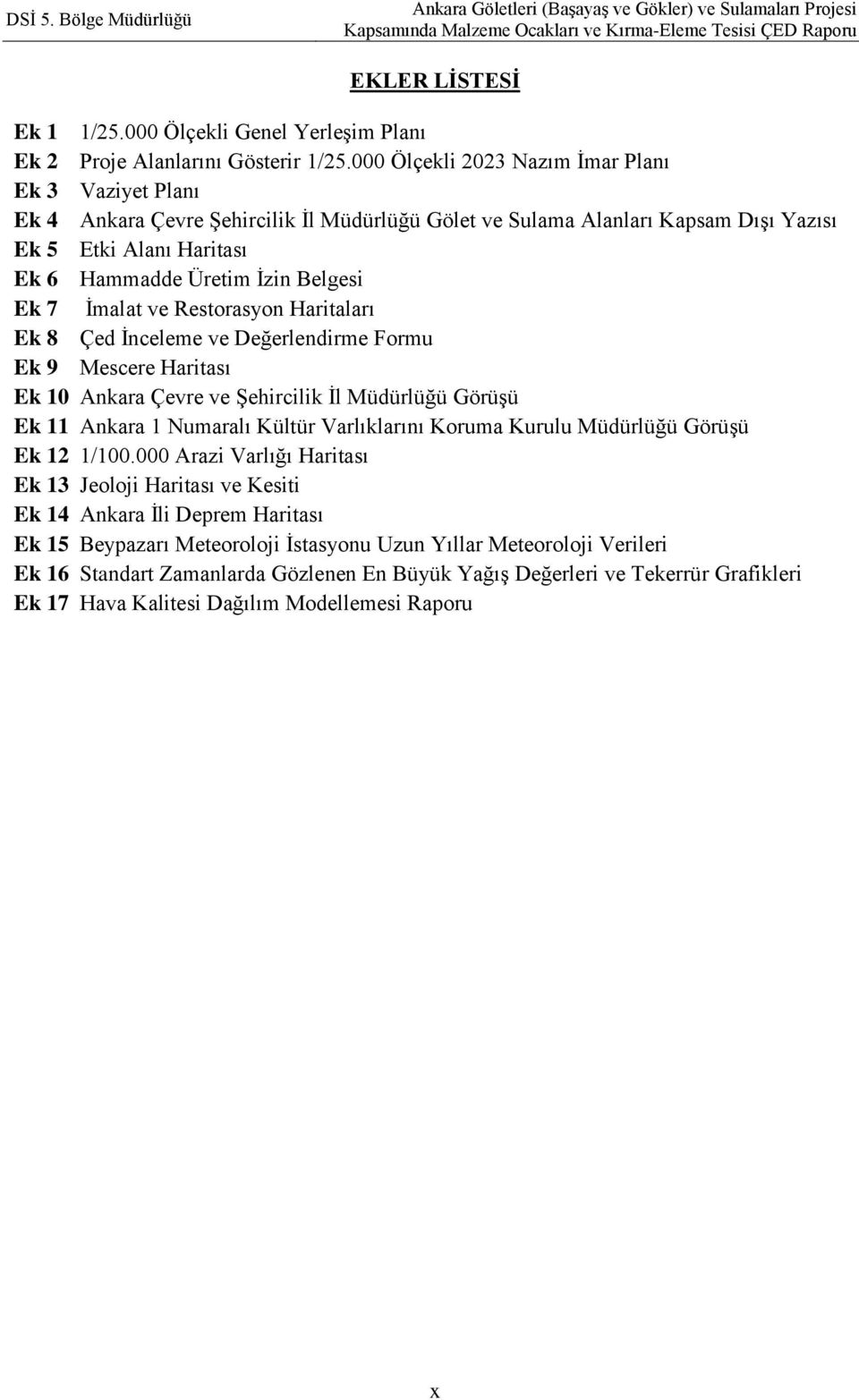 Ek 7 İmalat ve Restorasyon Haritaları Ek 8 Çed İnceleme ve Değerlendirme Formu Ek 9 Mescere Haritası Ek 10 Ankara Çevre ve Şehircilik İl Müdürlüğü Görüşü Ek 11 Ankara 1 Numaralı Kültür Varlıklarını