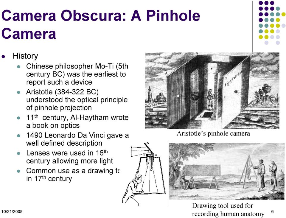 book on optics 1490 Leonardo Da Vinci gave a well defined description Lenses were used in 16 th century allowing more