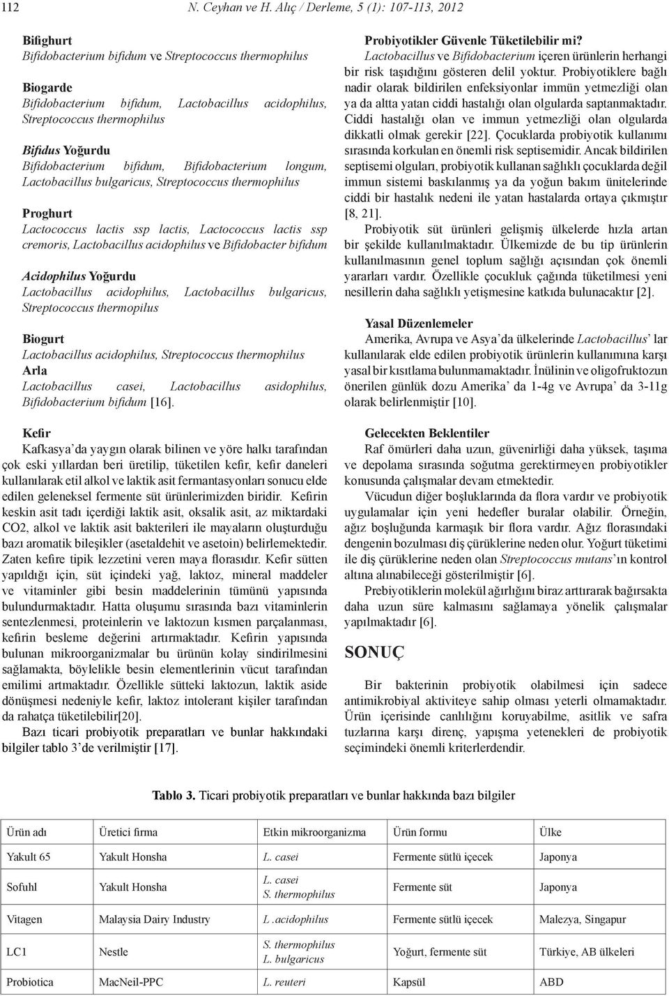 Yoğurdu Bifidobacterium bifidum, Bifidobacterium longum, Lactobacillus bulgaricus, Streptococcus thermophilus Proghurt Lactococcus lactis ssp lactis, Lactococcus lactis ssp cremoris, Lactobacillus