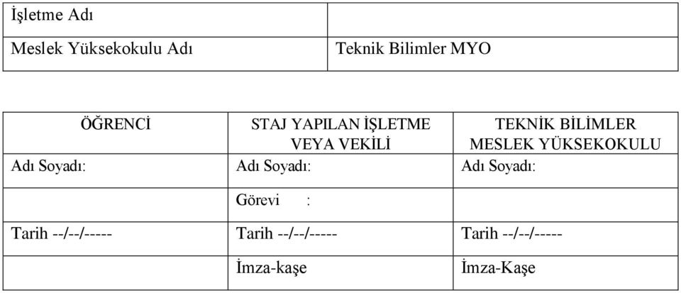 YÜKSEKOKULU Adı Soyadı: Adı Soyadı: Adı Soyadı: Görevi : Tarih