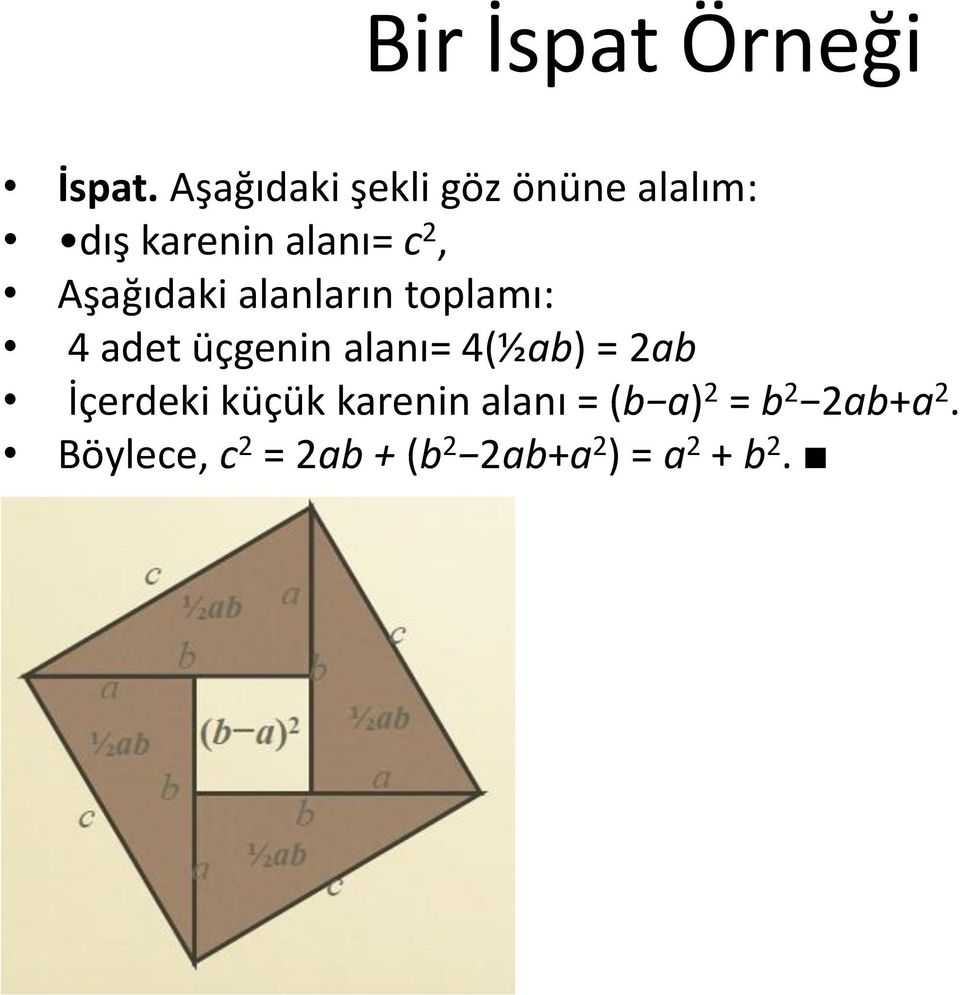 Aşağıdaki alanların toplamı: 4 adet üçgenin alanı= 4(½ab) =