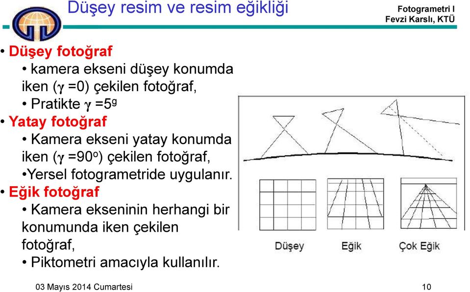 ) çekilen fotoğraf, Yersel fotogrametride uygulanır.