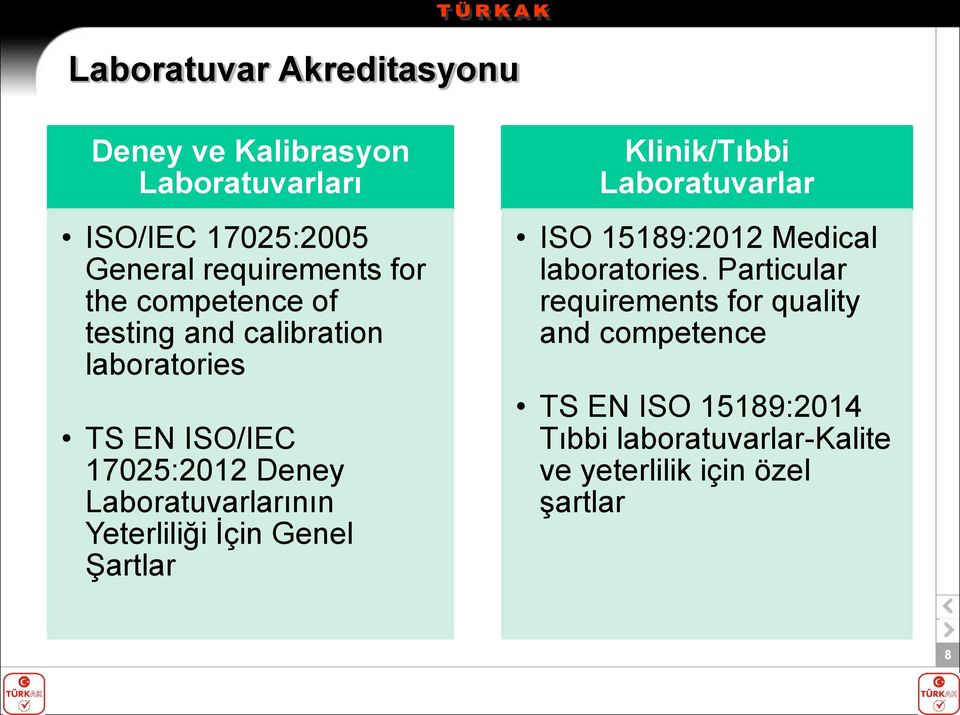 Yeterliliği İçin Genel Şartlar Klinik/Tıbbi Laboratuvarlar ISO 15189:2012 Medical laboratories.