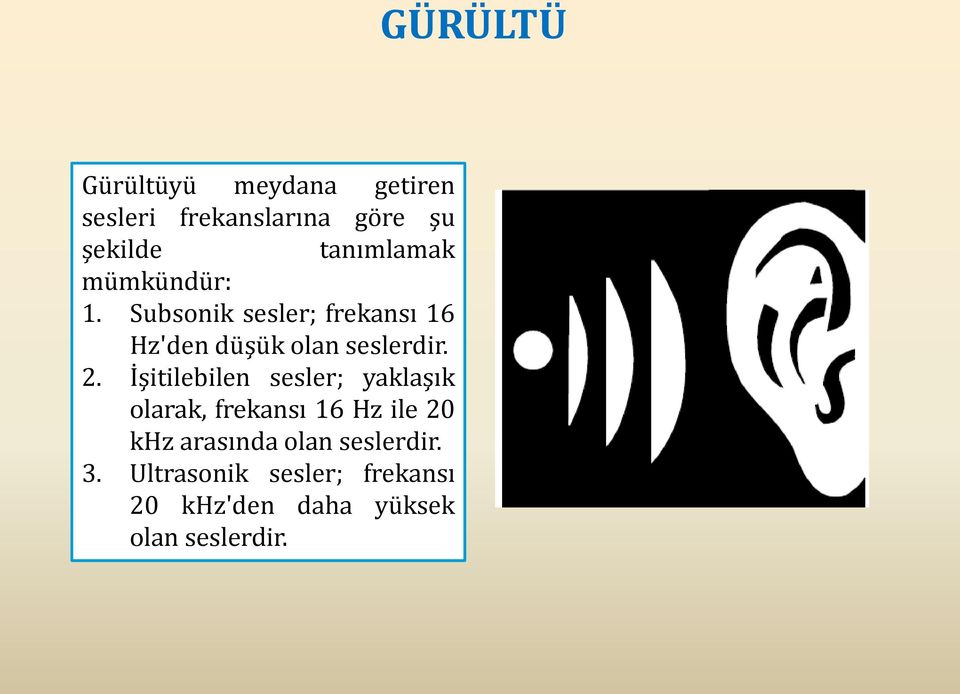 Subsonik sesler; frekansı 16 Hz'den düşük olan seslerdir. 2.