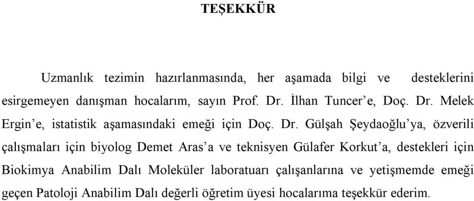 Melek Ergin e, istatistik aşamasındaki emeği için Doç. Dr.