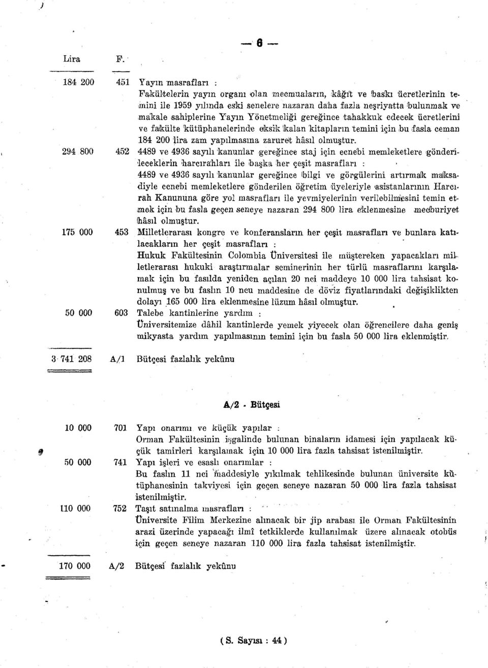 Yayın Yönetmeliği gereğince tahakkuk edecek ücretlerini ve fa/külte kütüphanelerinde eksik Ikalan kitapların temini için ibu fasla ceman 8 00 lira zam yapılmasına zaruret hâsıl olmuştur.