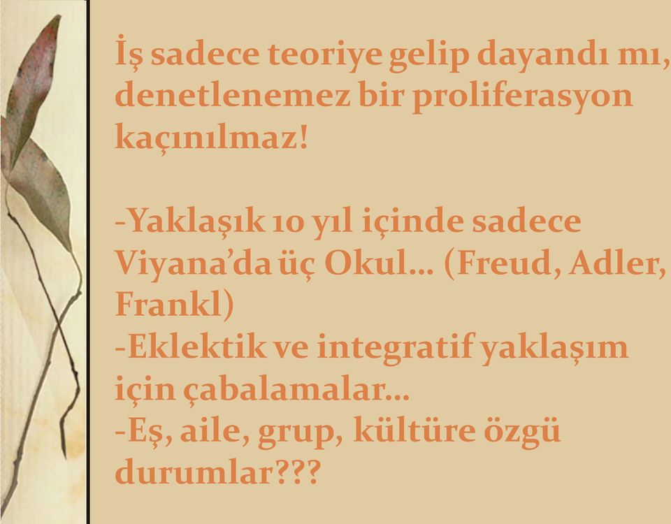 -Yaklaşık 10 yıl içinde sadece Viyana da üç Okul (Freud,