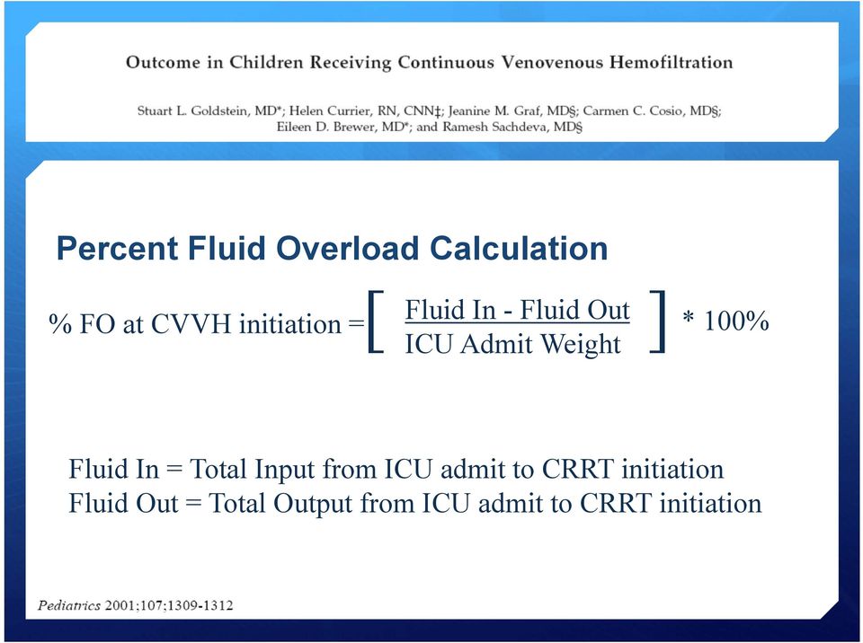 100% Fluid In = Total Input from ICU admit to CRRT