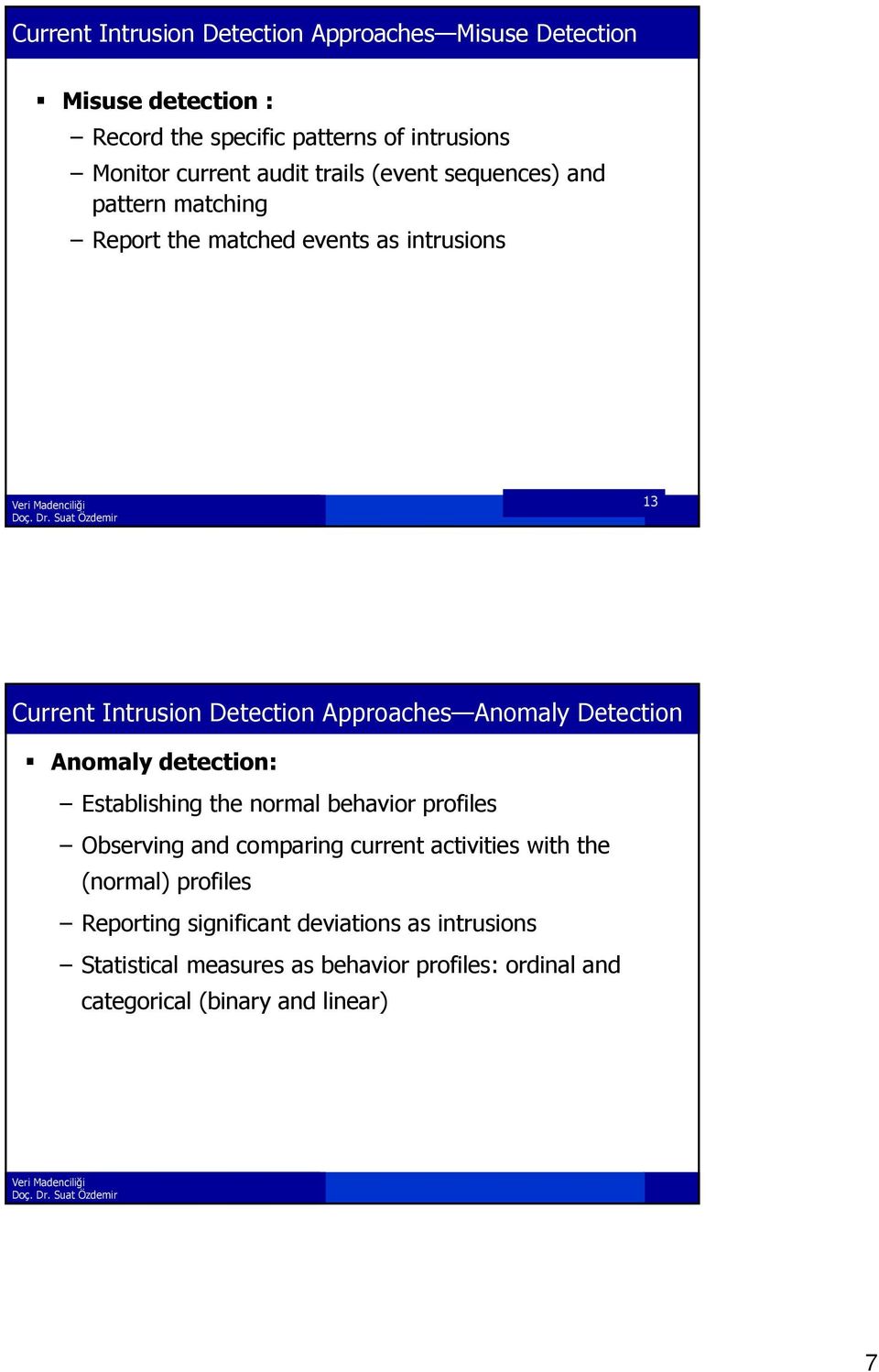 Anomaly Detection Anomaly detection: Establishing the normal behavior profiles Observing and comparing current activities with the